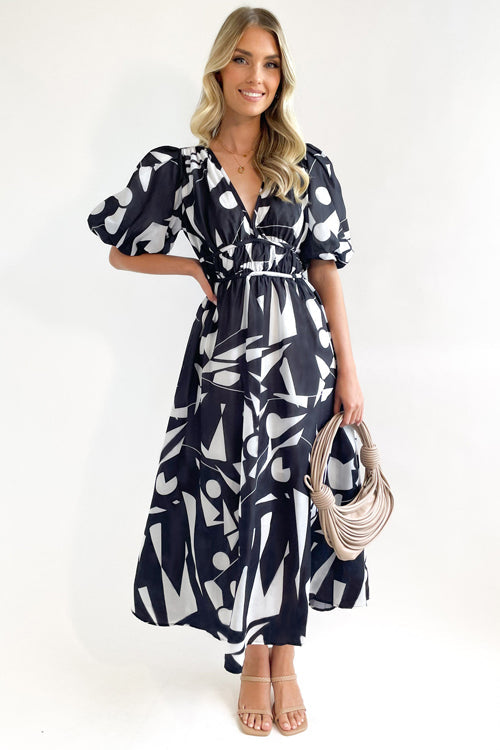 Heidi-Mode | Real Love Print Puffärmel Maxi Kleid