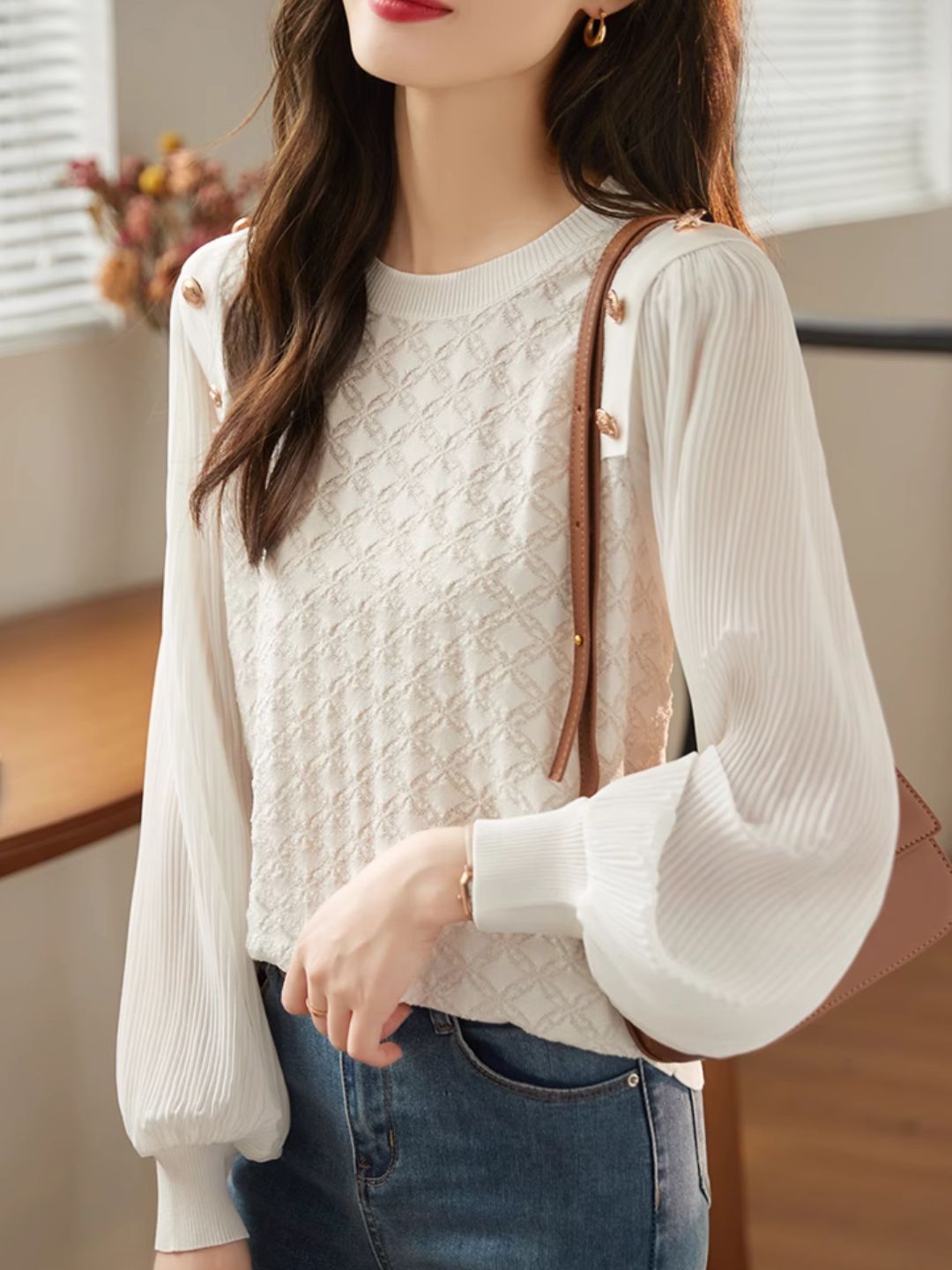 Heidi-Mode | Lockere Chiffon-Bluse Weiß