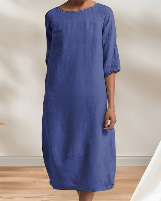 Heidi-Mode | Ladies Lässig Leinen Look Einfaches Midikleid