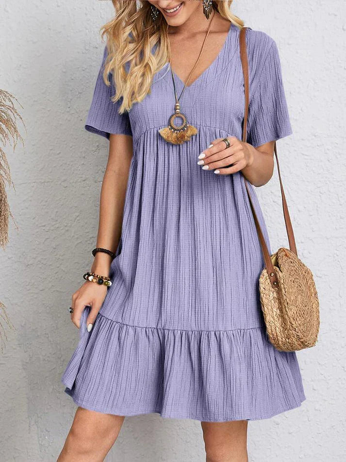 Heidi-Mode | Damen Kleid Breiter V-Ausschnitt Lässig