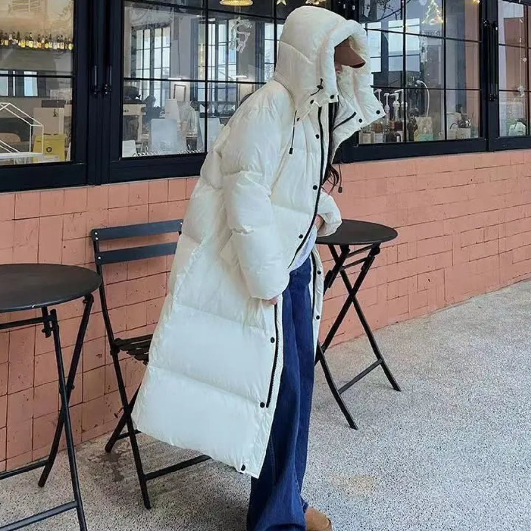 Heidi-Mode | Lange Winter Puffer Daunen Jacke - Kapuze