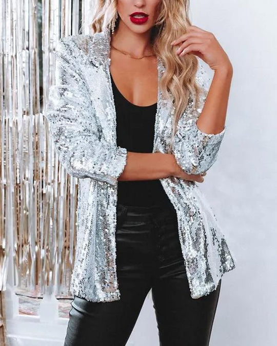 Heidi-Mode | Glänzender Pailletten Blazer Festkleid