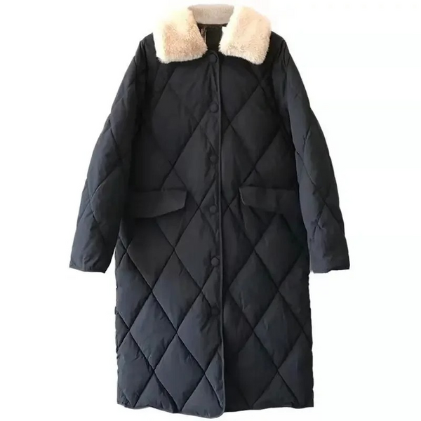 Heidi-Mode | Stylische Übergroße Steppjacke mit Pelzkragen und Knöpfen Ideal für Herbst/Winter