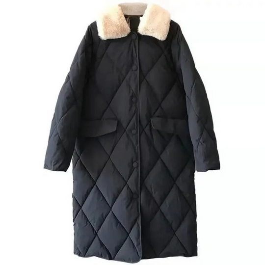 Heidi-Mode | Stylische Übergroße Steppjacke mit Pelzkragen und Knöpfen Ideal für Herbst/Winter