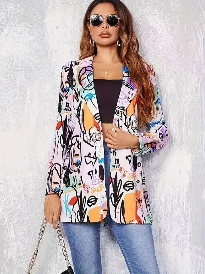 Blazer mit Graffiti-Print und einreihiger Knopfleiste