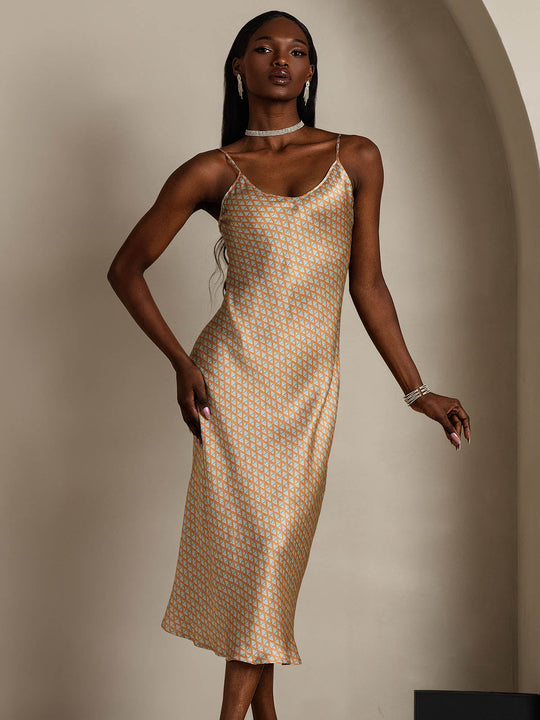 Heidi-Mode | Lange Seidenkleid mit Spaghetti-Träger