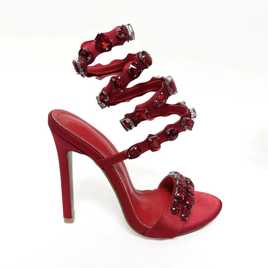 Heidi-Mode | Sandalen met 11 cm hak, ronde neus, klein satijnen oppervlak