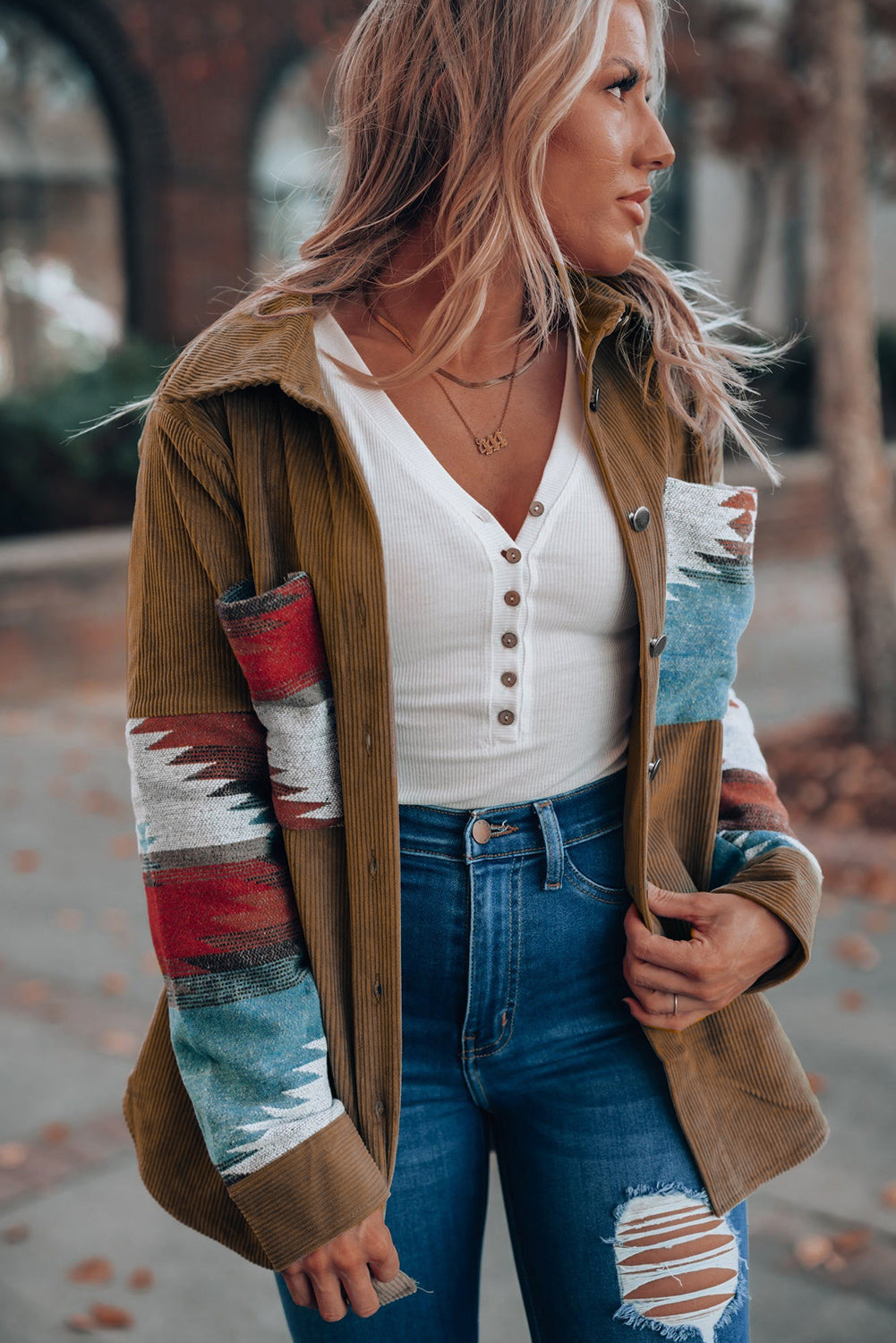 Cordjacke Mit Aztekenmuster