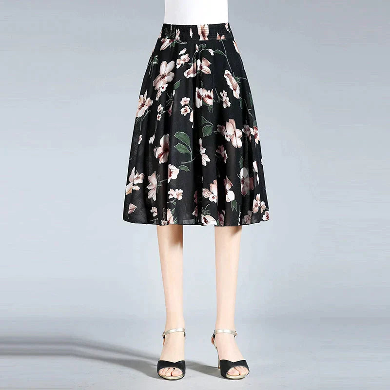 Heidi-Mode | Damen Chiffon Culottes mit Breiten Beinen und Hoher Elastischer Taille