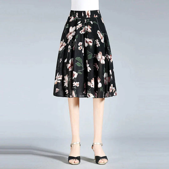 Heidi-Mode | Damen Chiffon Culottes mit Breiten Beinen und Hoher Elastischer Taille