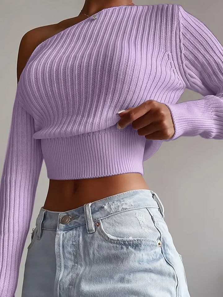 Schicker Crop-Pullover mit verdrehtem asymmetrischem Ausschnitt