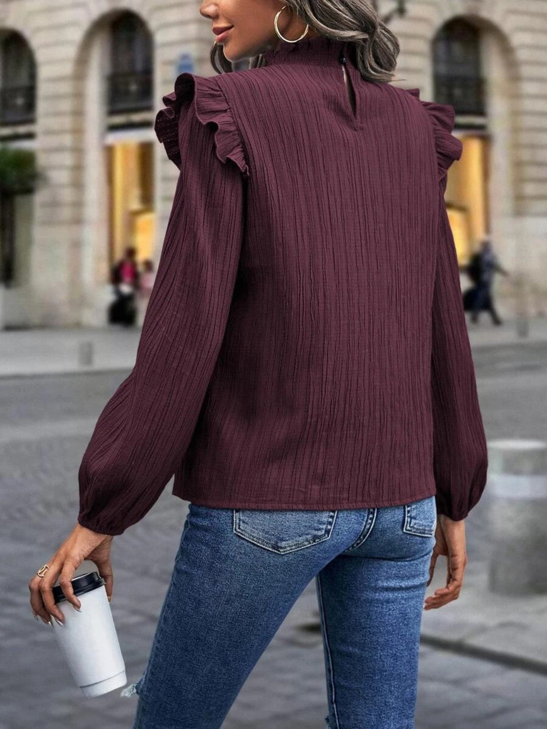 Heidi-Mode | Stehkragen Rüsche Schulter Bluse
