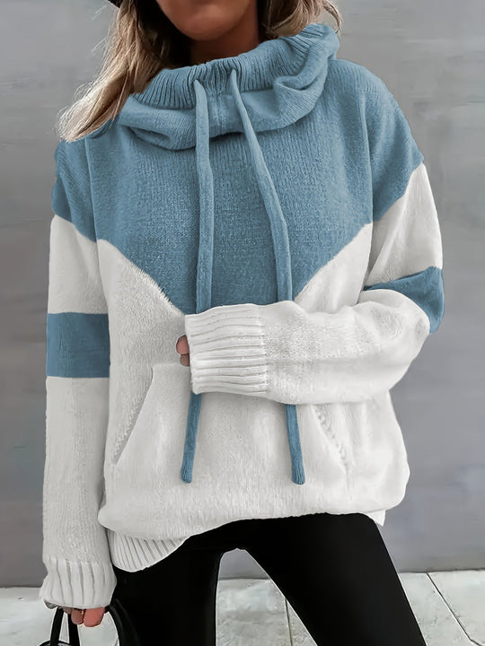 Heidi-Mode - Lässig Herbst Bunte Block Kordelzug Hoodie mit Tasche für Frauen