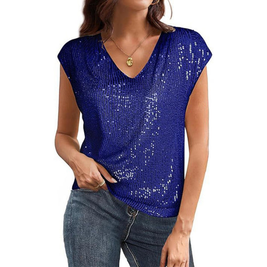 Heidi Mode | Damen Sexy V-Ausschnitt Pailletten Perlglanz Weste