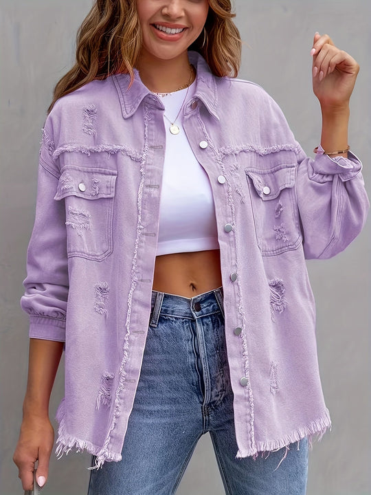 Heidi-Mode | Übergröße Jeansjacke mit Distressed Look Trendiger Denim für Lässige Styles