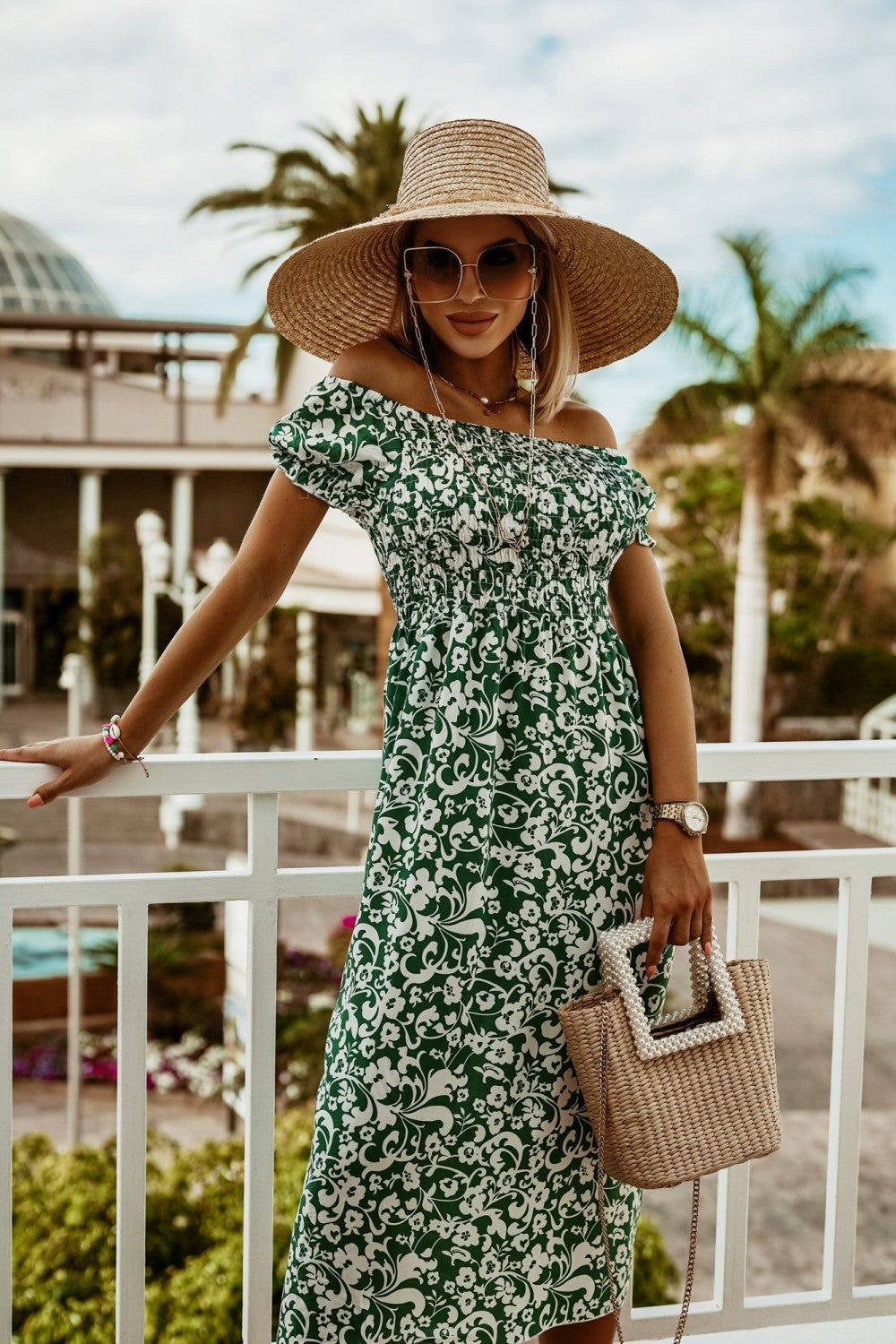 Heidi-Mode | Schulterfreie Boho Kleid mit Blumenmuster