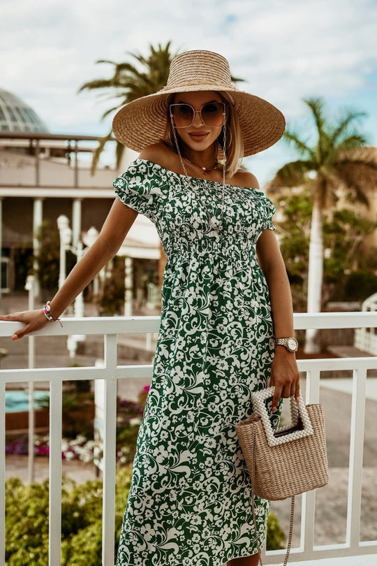 Heidi-Mode | Schulterfreie Boho Kleid mit Blumenmuster