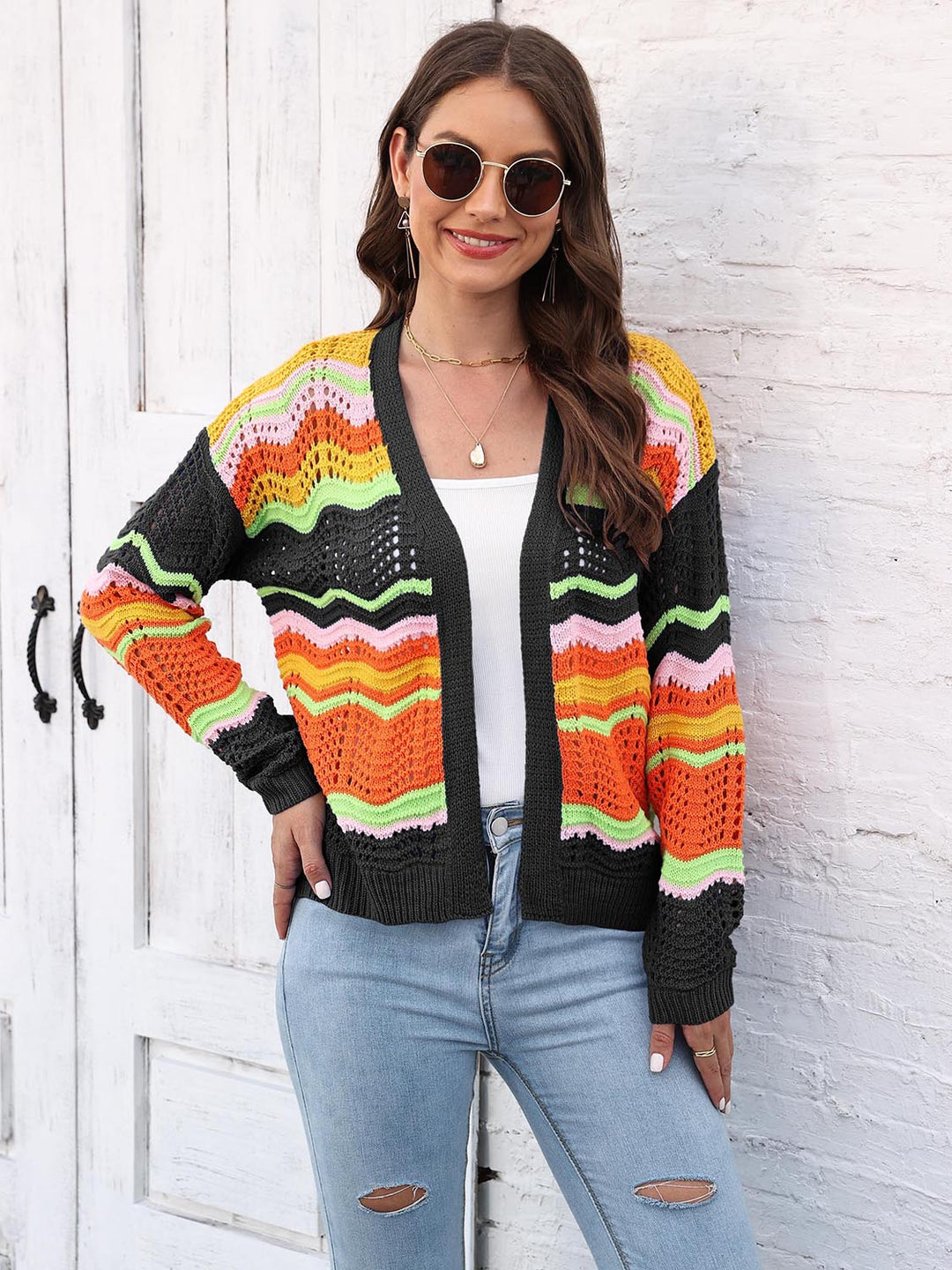 Heidi-Mode | Offene Front Durchbrochene Strickjacke