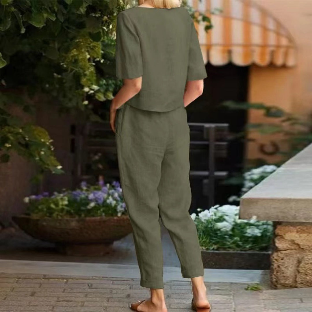 Heidi Mode | Übergroße Bluse Hose mit weitem Bein Retro zweiteiliges Set