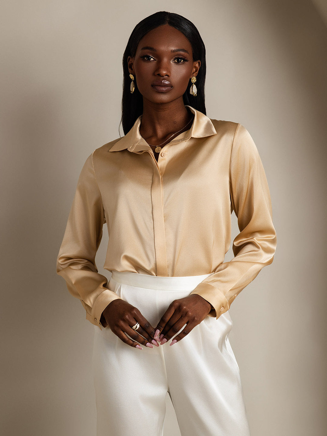 Heidi-Mode | Damen Klassische Seide Langarmshirt