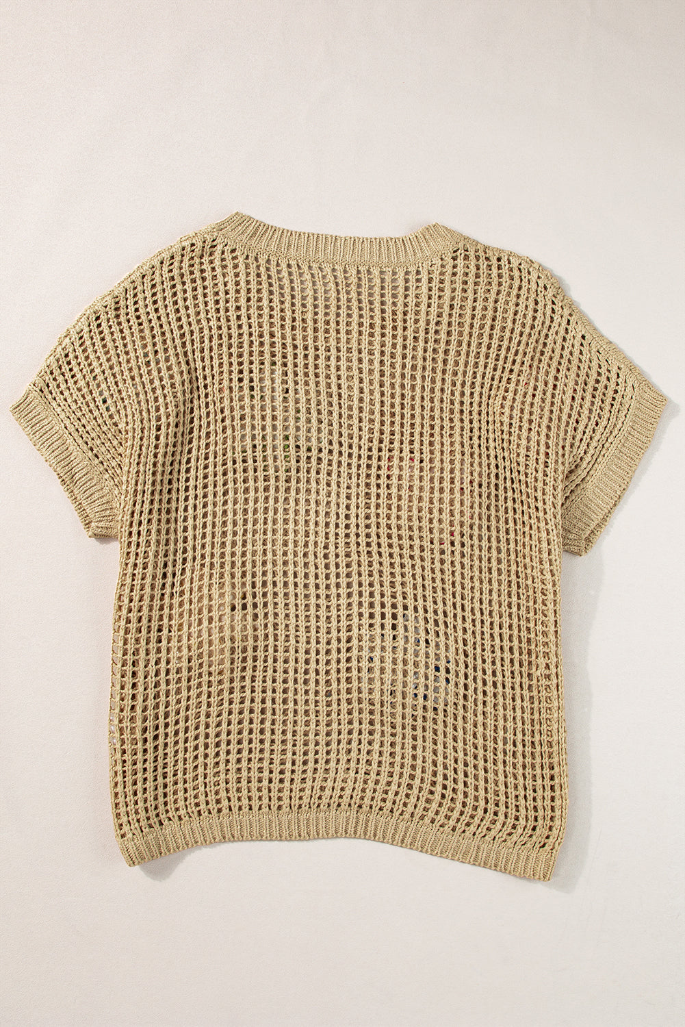 French Beige Häkelblumen-Hohlsaum-Pullover-T-Shirt