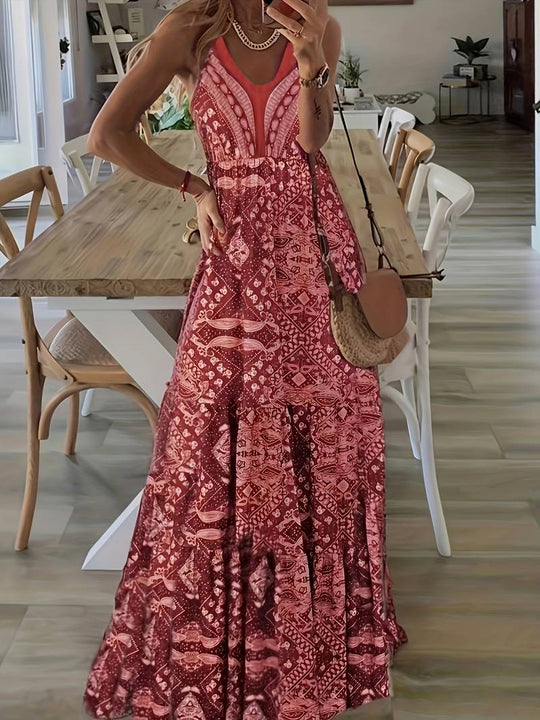 Maxikleid im böhmischen Stil mit Ethno-Print