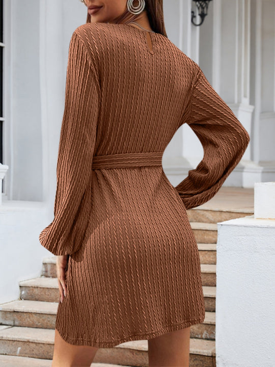 Heidi-Mode | Rundhalsausschnitt Bindeband Lange Ärmel Kleid