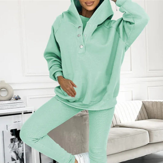 Heidi-Mode | 3-Teiliger Damen Sportanzug Lockere Kapuzenpullover Slim Hosen