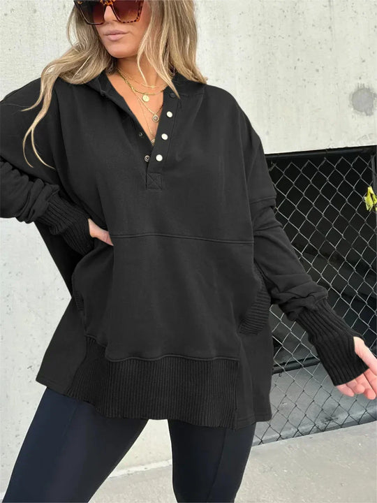 Heidi-Mode | Hoodie mit Knopfverschluss und Handwärmern