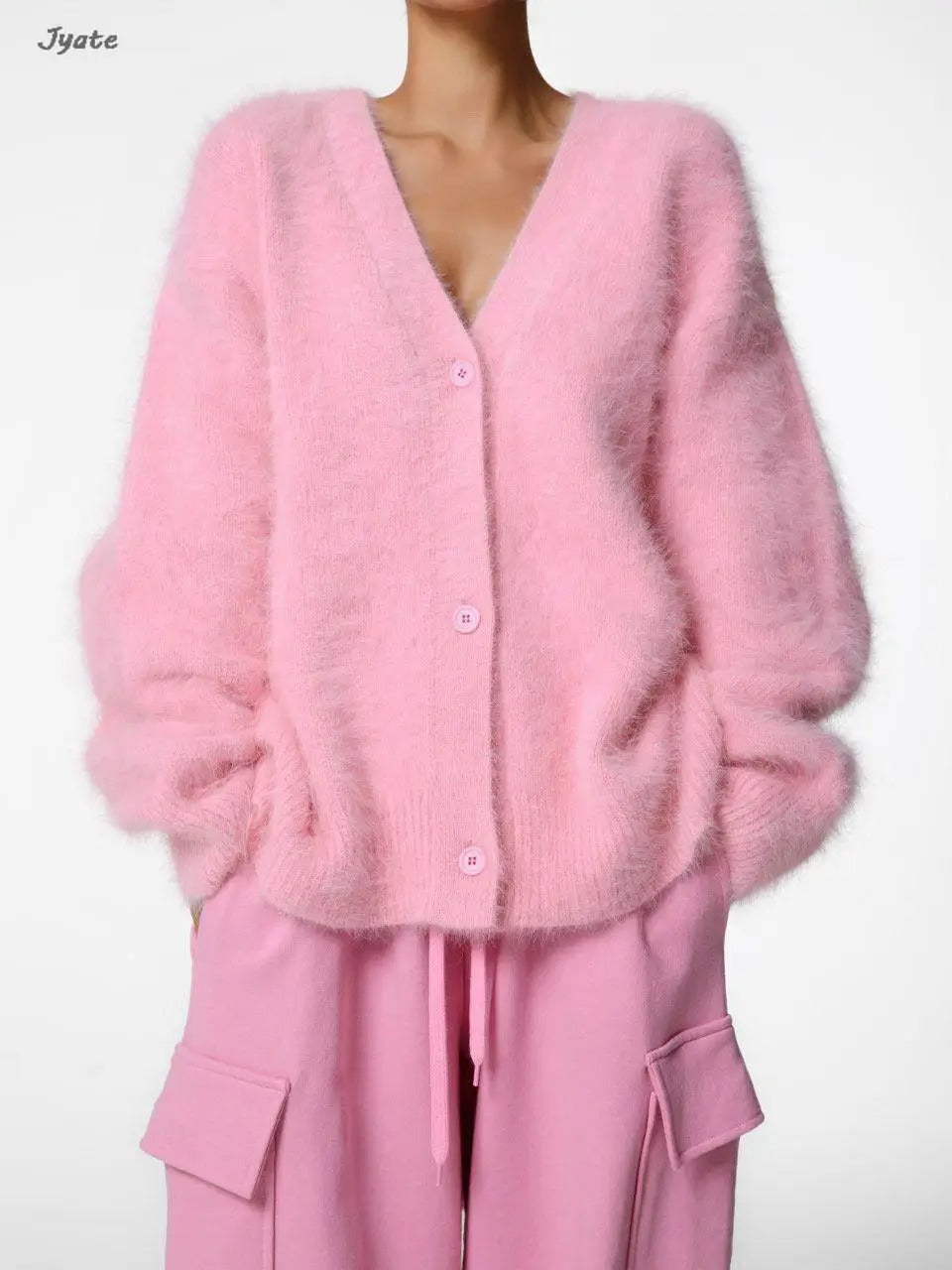 Heidi-Mode | Damen Strickpullover Strick Weicher Mohair Pullover mit V-Ausschnitt Lässig und Bequem