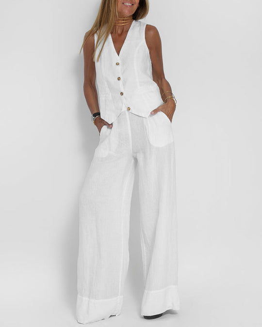 Heidi-Mode | Einfach, Elegant Set Bestehend aus Leinenweste und Breiten Hosen