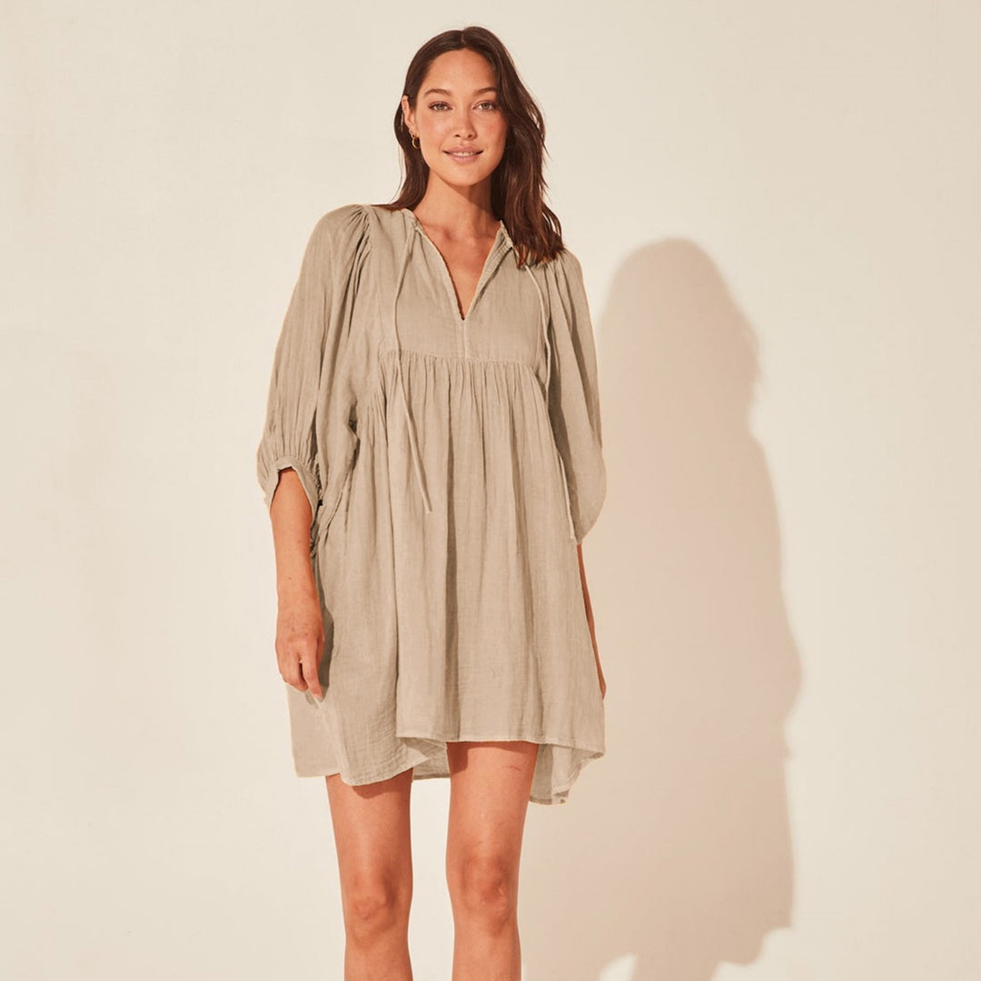 Heidi Mode | Sommer Frauen solide Farbe große Größe Laterne Ärmel Kleid
