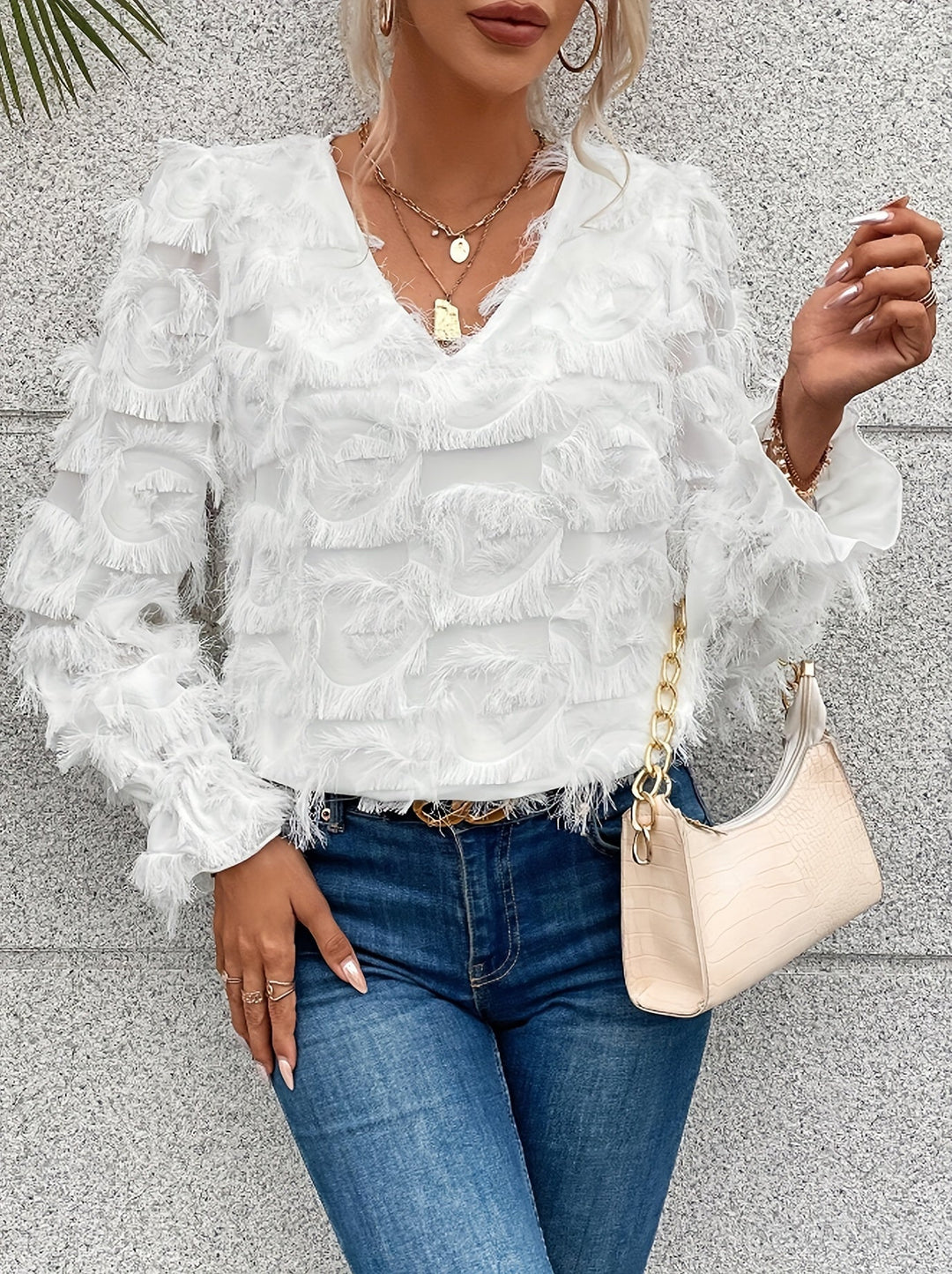 Heidi-Mode | Elegantes Top mit Fransen-details Polyester Stilvoll und Bequem