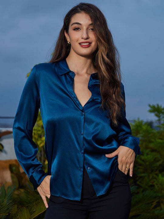Heidi-Mode | Damen Seiden Basis Militär Revers Hemd