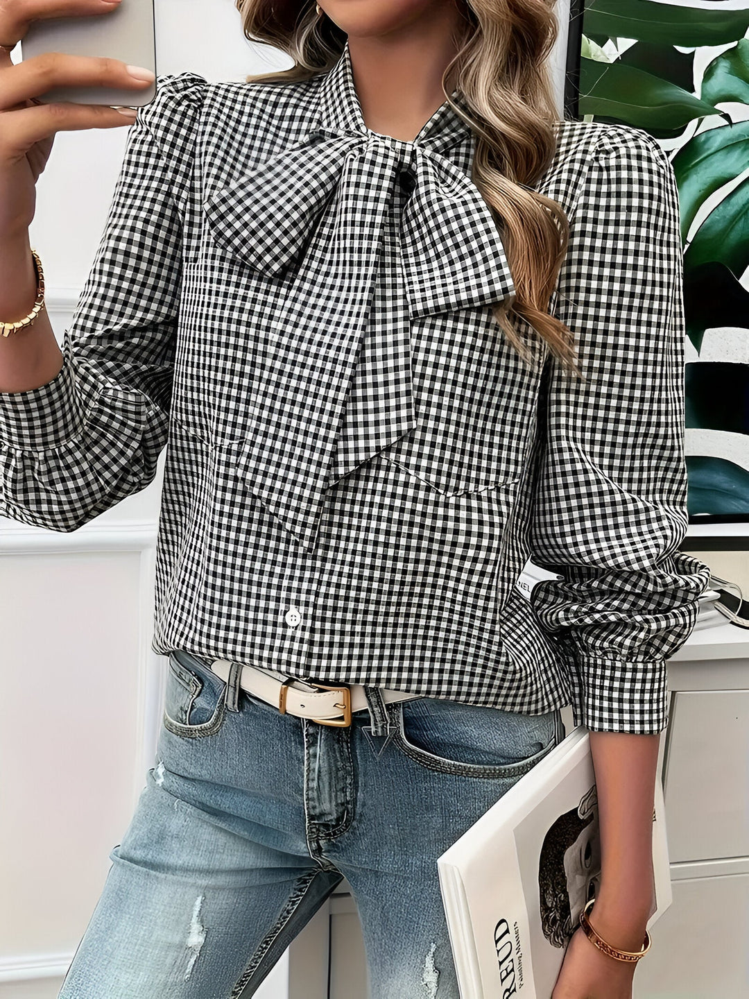 Heidi-Mode | Karierte Bluse mit Schleife