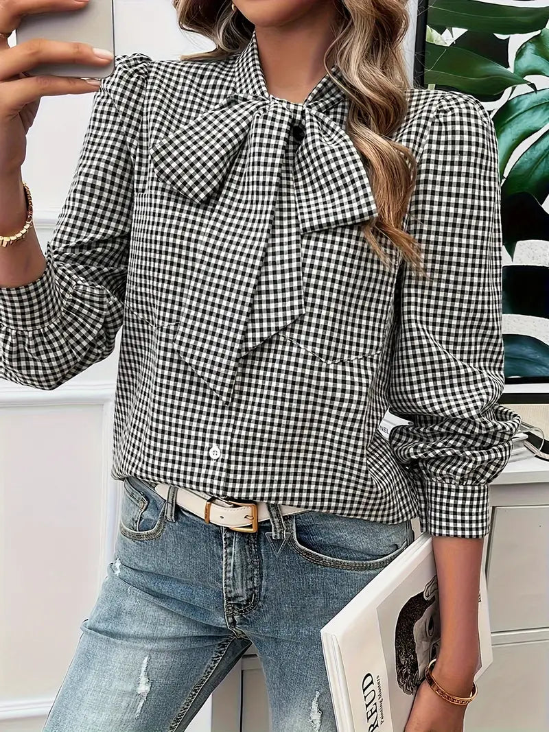 Heidi-Mode | Klassische Karierte Bluse mit Schleife
