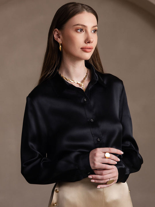 Heidi-Mode | Damen Mulberry Seide Elegant Langarmbluse