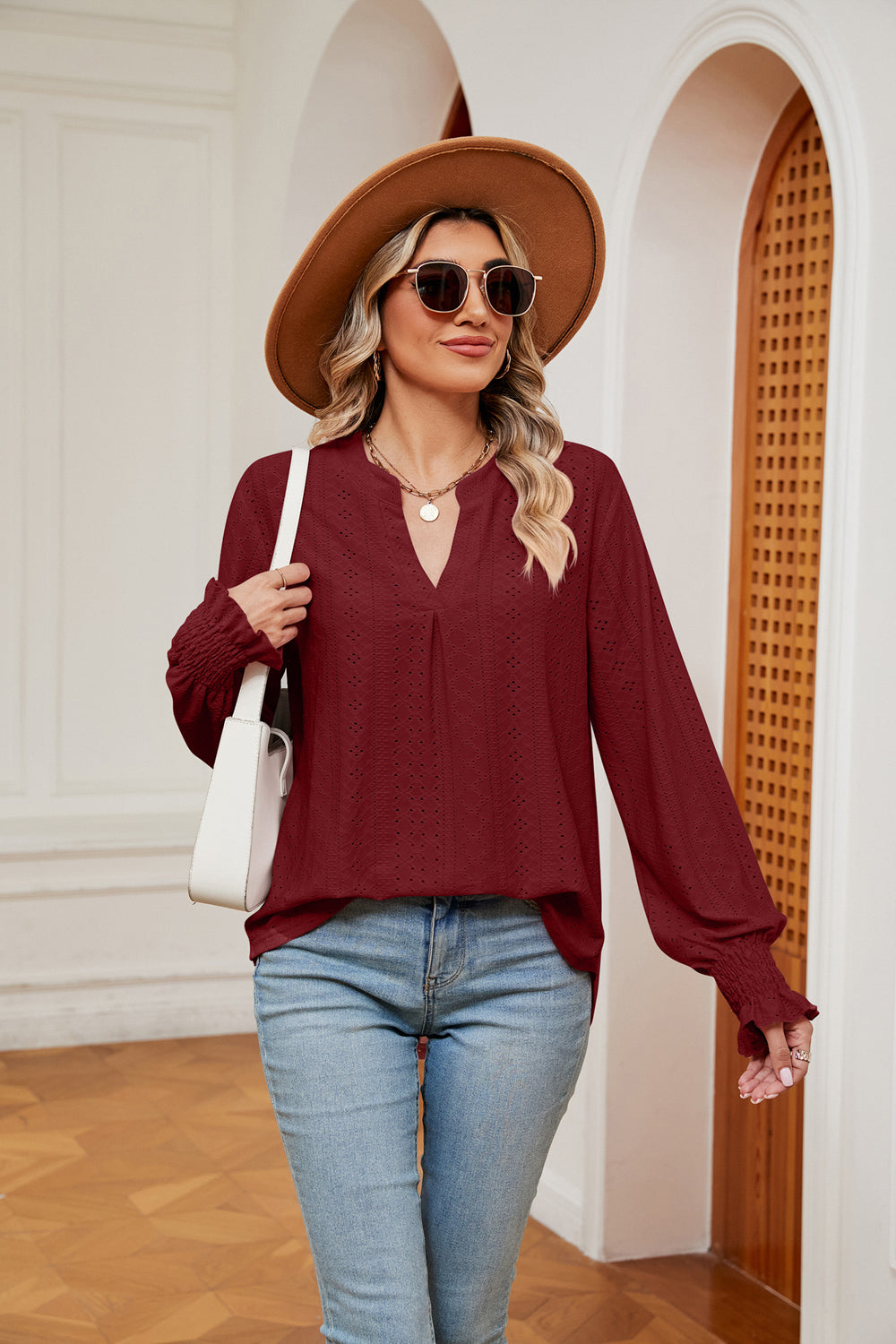 Heidi-Mode | Notchkragen Volant Ärmel Bluse