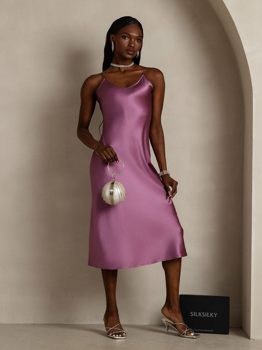 Heidi-Mode | Lange Seidenkleid mit Spaghetti-Träger