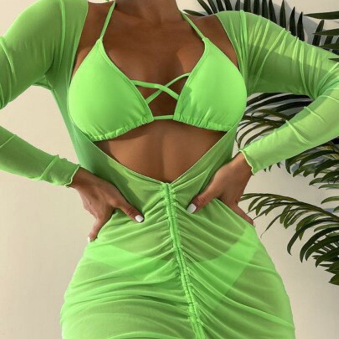 Heidi Mode | Bikini langer Gaze-Rock dreiteiliges Set