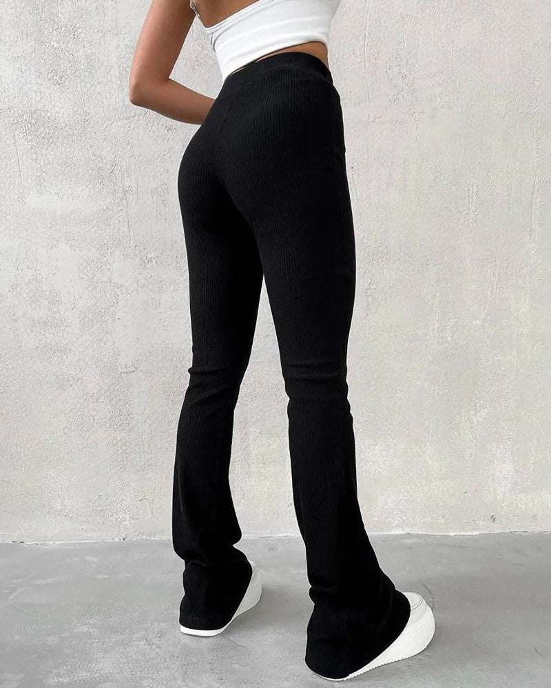 Heidi-Mode | Unifarbene hochgeschnittene Slim-Fit-Hosen mit Mikro-Schwankungen