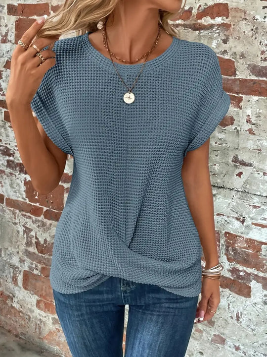 Heidi-Mode | Waflowa Strick Batwing Weiches Hellblau Top mit Gedrehtem Saum