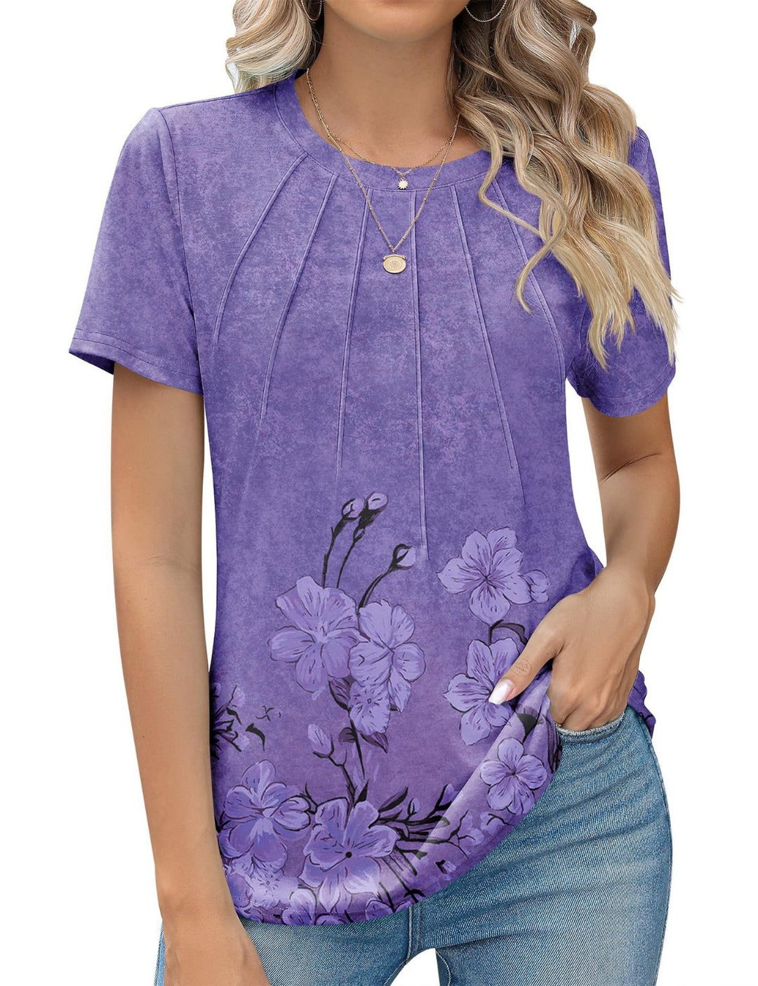 Heidi Mode | Plissee-T-Shirt mit Rundhalsausschnitt