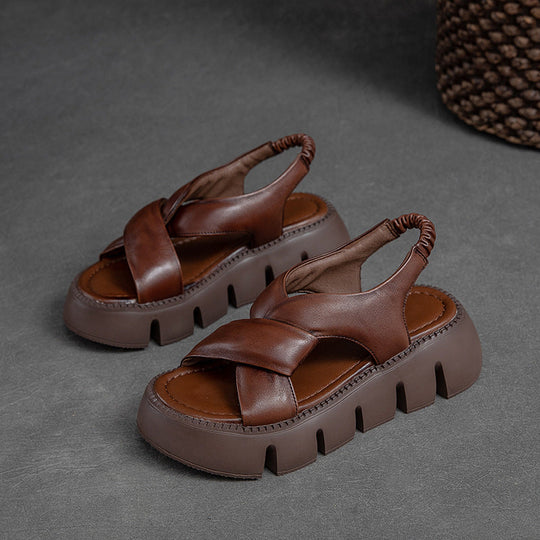 Heidi-Mode | Zur Spitze Layer Ko Leder Plattform Römisch Stil Mode Retro Sandalen