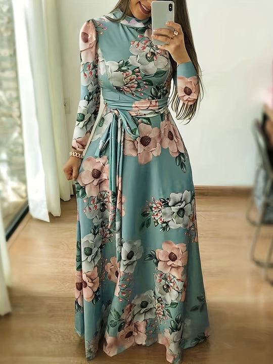 Blumen-Kleid mit Bindegürtel - Liana