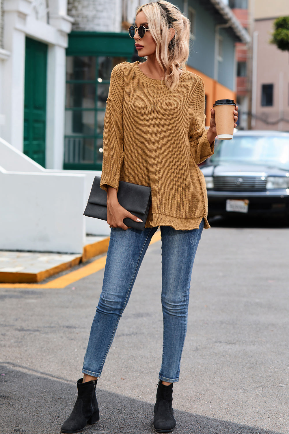 Slouchy Textured Knit Loose Pullover