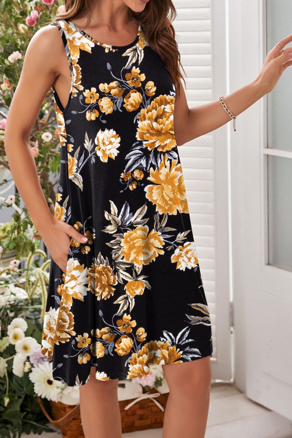 Heidi-Mode | Bedrucktes Rundhals Ärmelloses Kleid