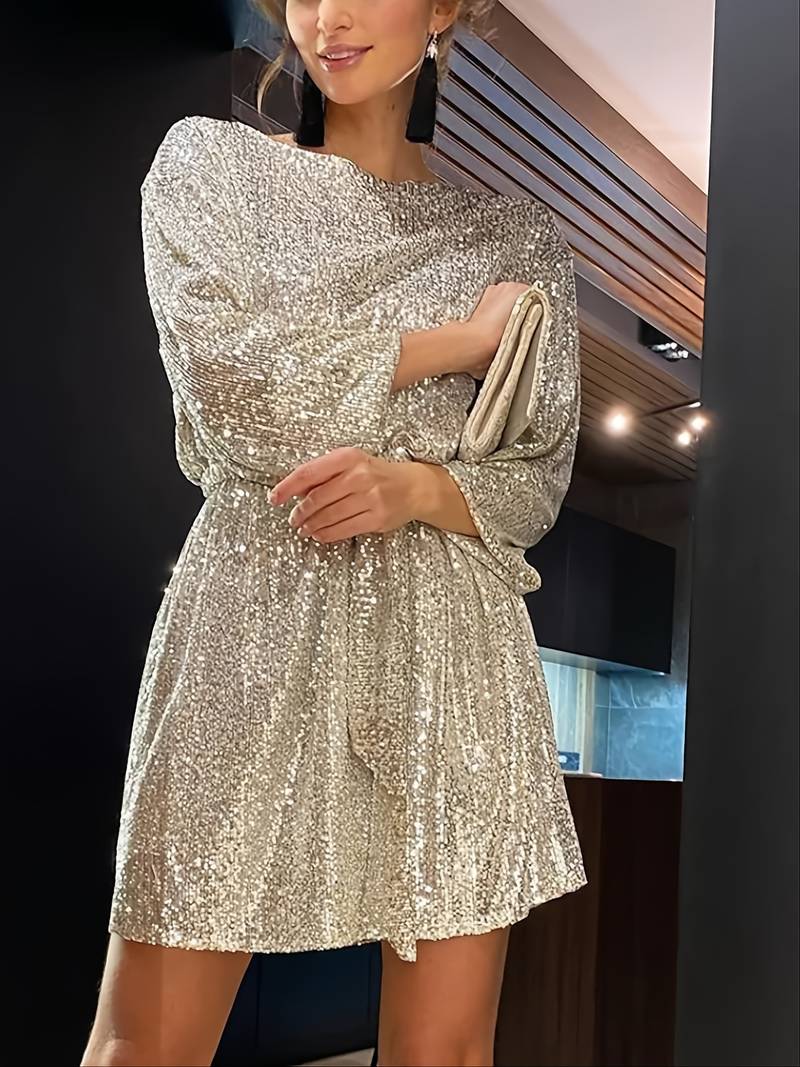 Festkleid mit Glitzer und Taillenband für Damen