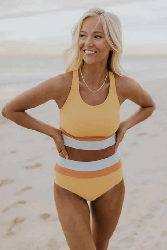 Heidi-Mode | High Waist Colorblock Marine Cut Back Crop Bikini Set