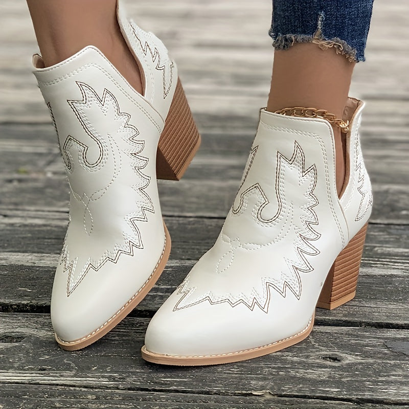 Heidi-Mode | Damen Westernstiefel mit Blockabsatz und Retro-Stickerei